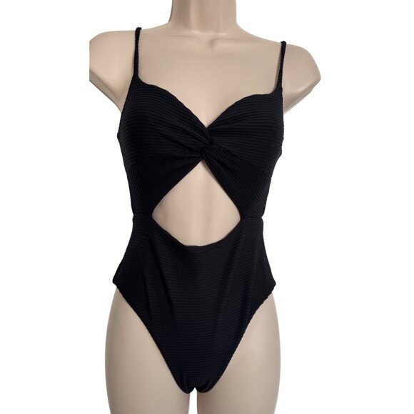 L * Space Kyslee One Piece Size Small Black Swimsuit Adjustable Straps NWT Textu - Picture 9 of 9